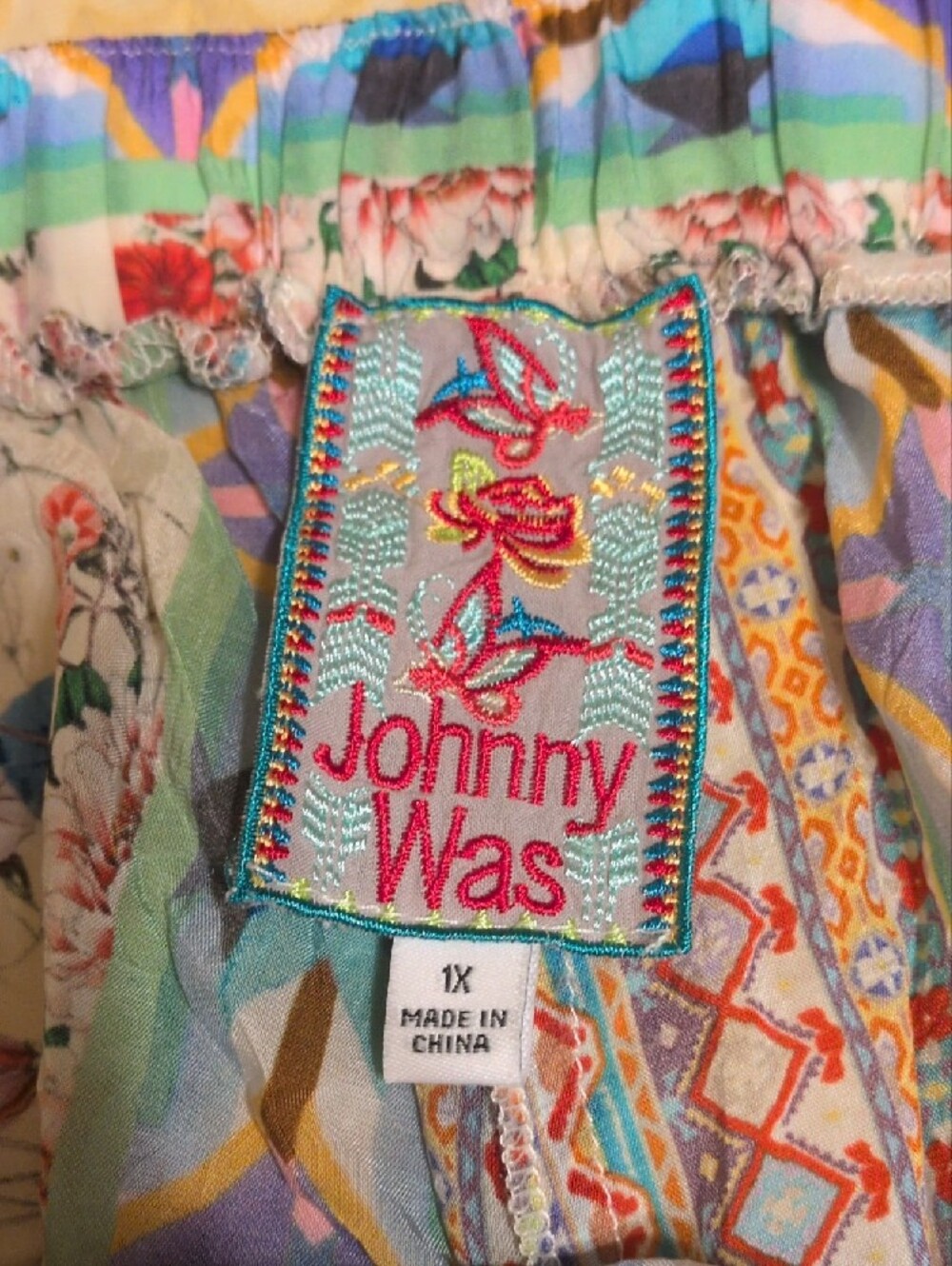 Johnny Was Cream Multicolor Wide-Leg Tie-Waist Pants, SZ 1X, EUC - Picture 4 of 5
